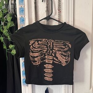 Black RibCage Print Crop